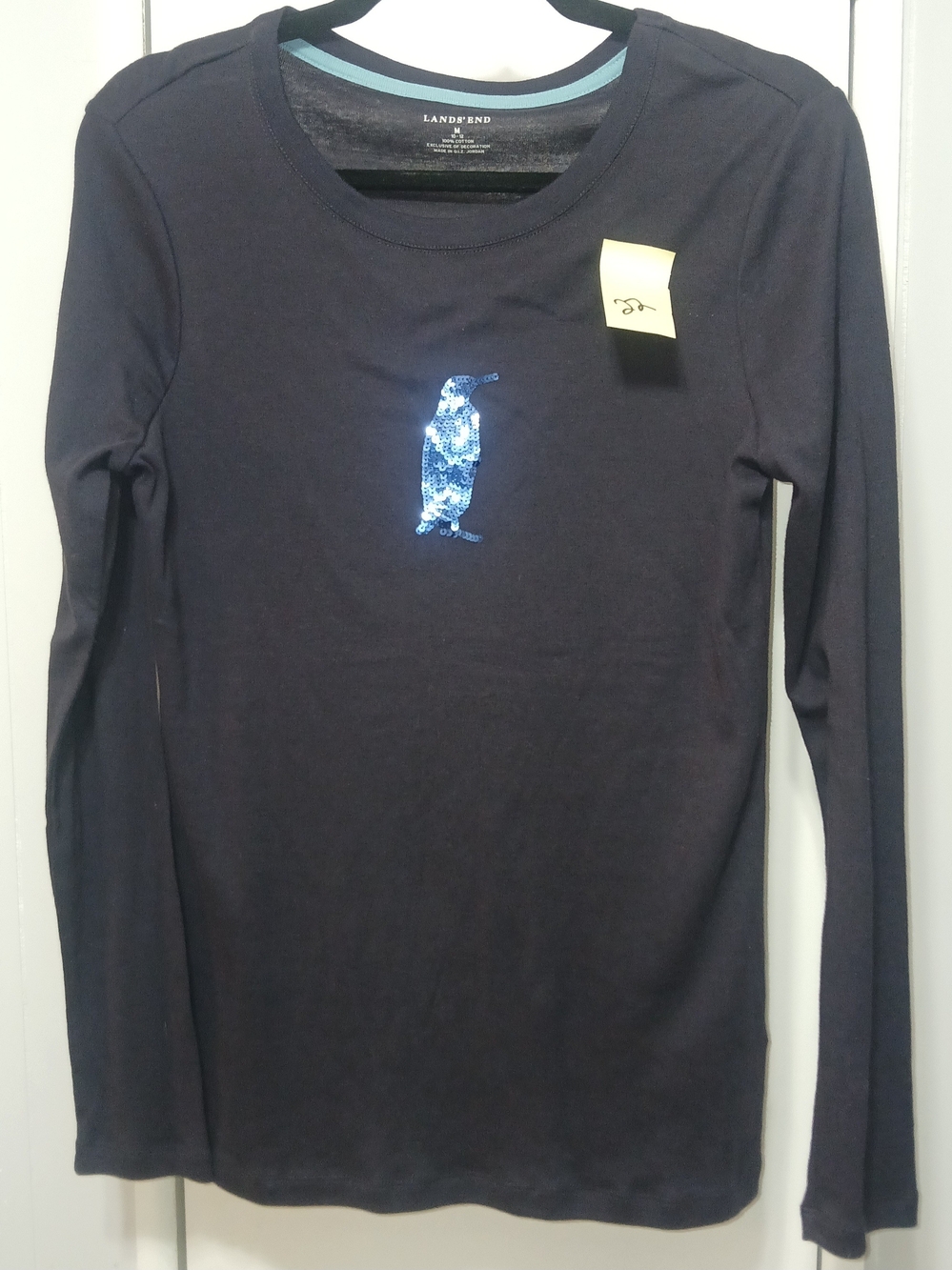 Lands' End Navy Long-Sleeve Top with Blue Sequin Penguin